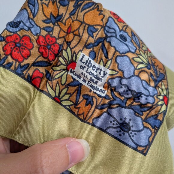 Like New in Package Liberty of London Floral Silk Scarf Olive Green Red Blue - Picture 3 of 4